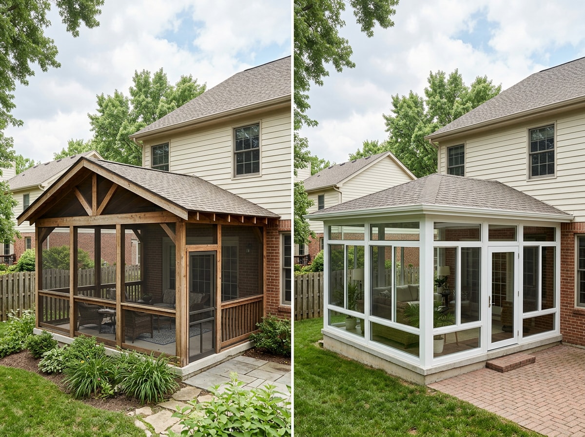 Side-by-side comparison of sunroom types showing glazing and structural differences