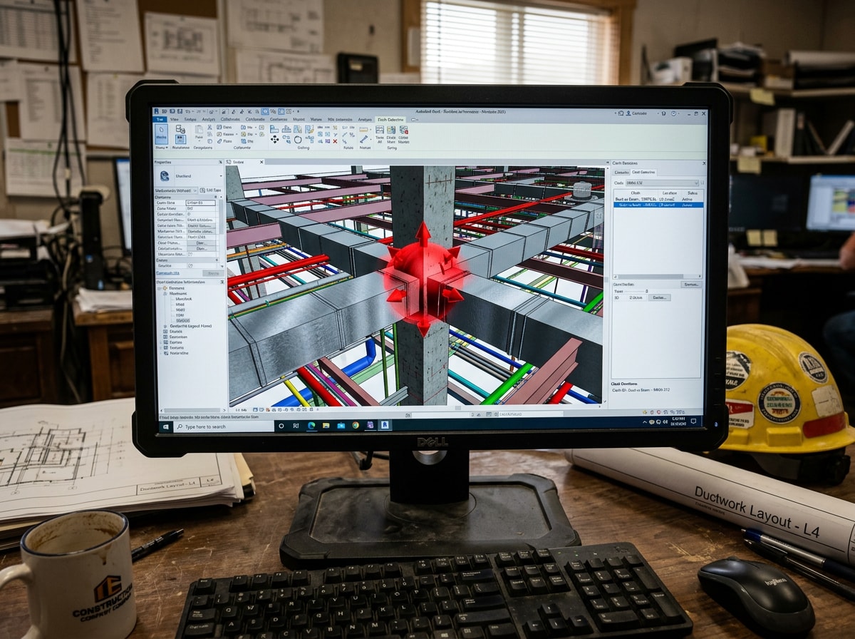 Example BIM clash detection report flagging a mechanical-structural conflict