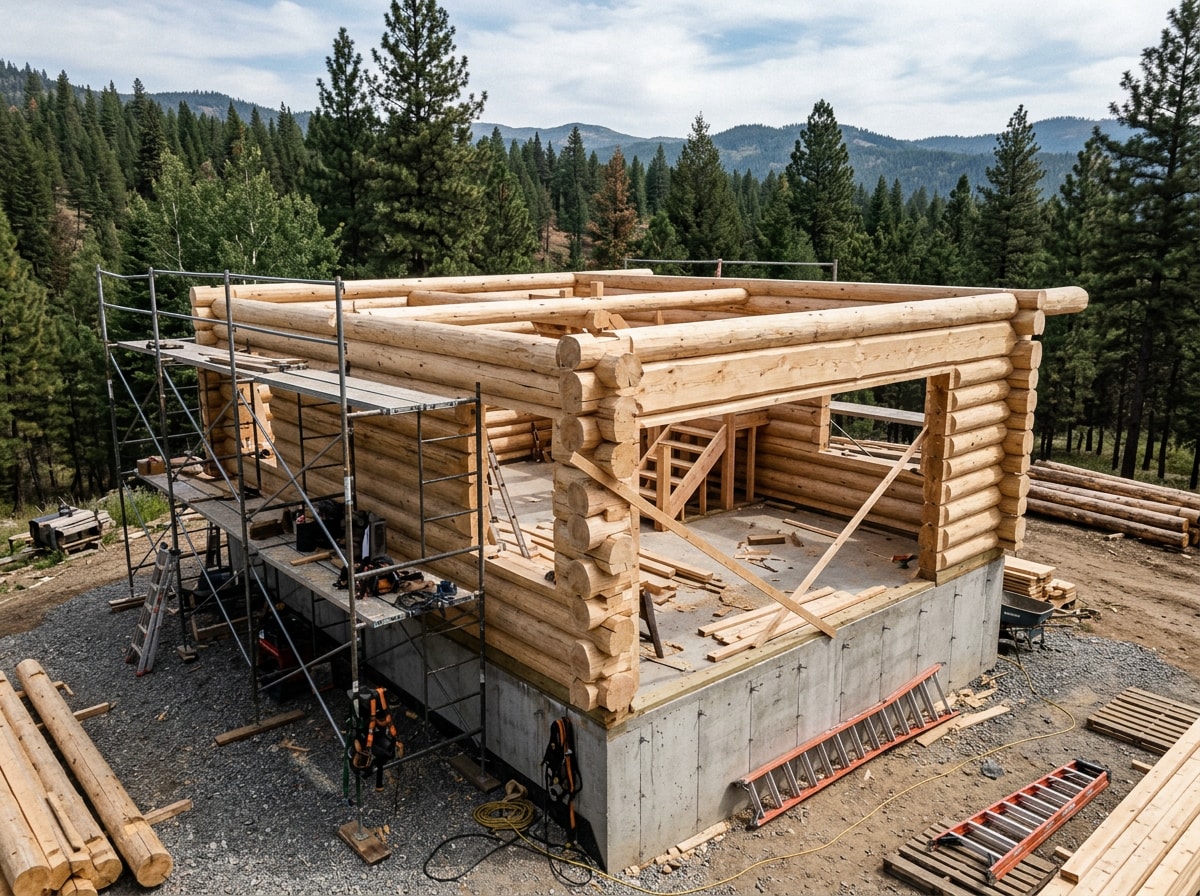 Comparison chart of four log home builder types showing kit dealer, shell erector, design-build GC, and hybrid builder roles
