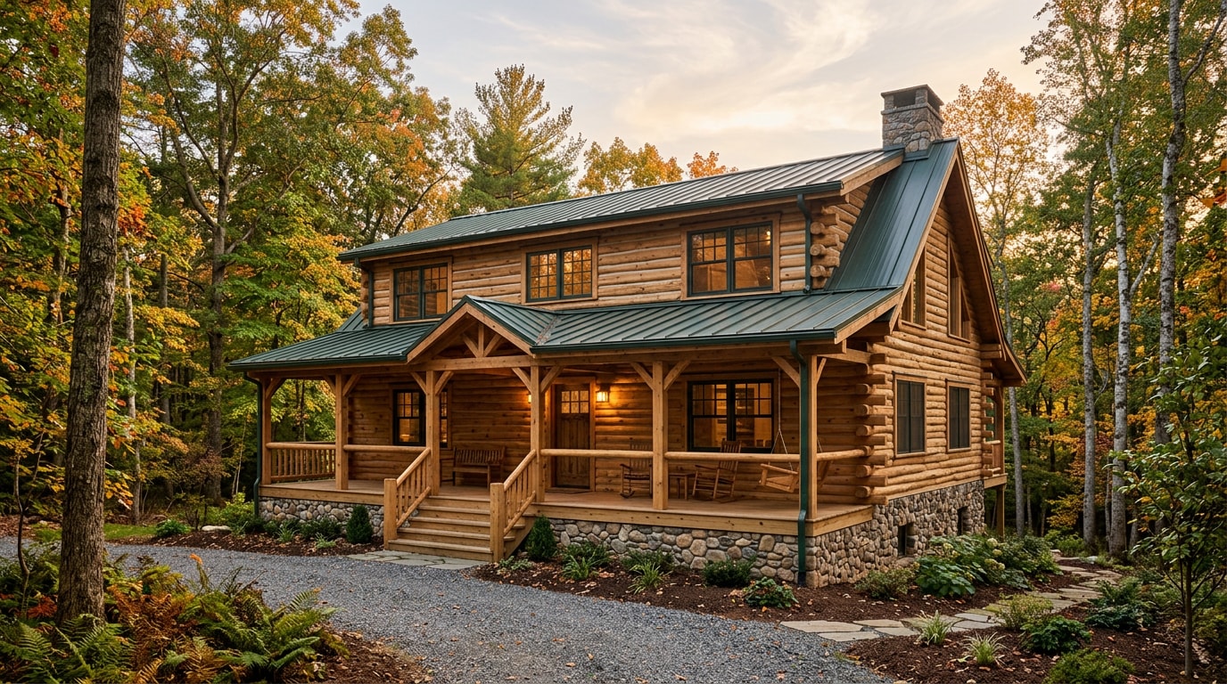 Finished custom log home exterior in Harford County, MD