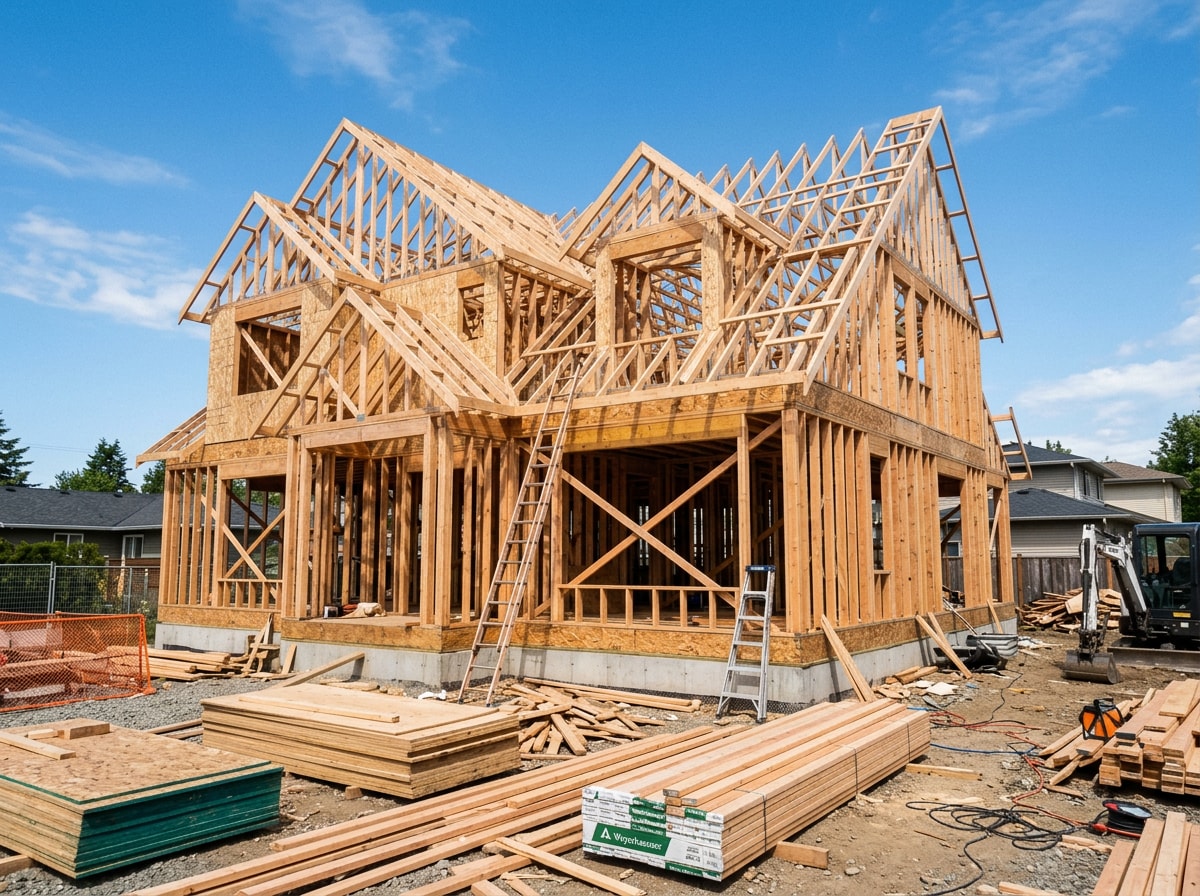 framing stage of a custom home construction project in Harford County MD