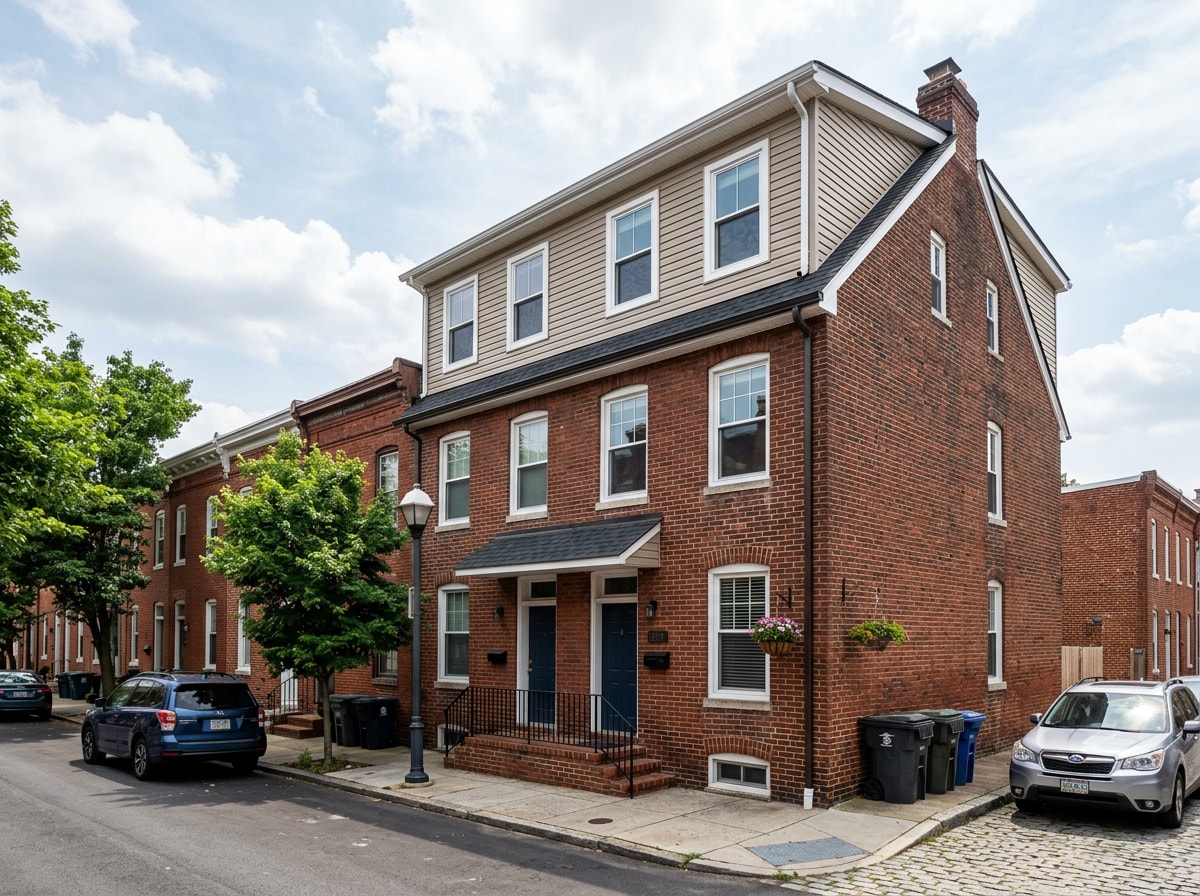 Completed home addition with new siding on a Baltimore City property