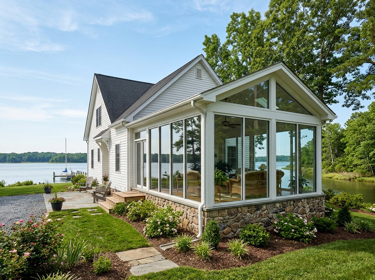 Sunroom attached to house exterior in Southern Cecil County, Maryland near the water