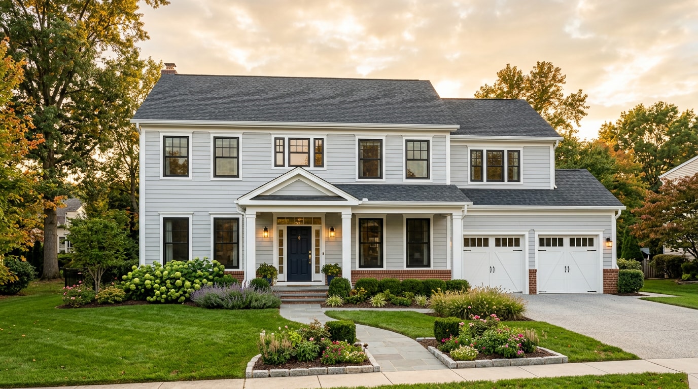 Fully renovated suburban home exterior in Harford County, Maryland