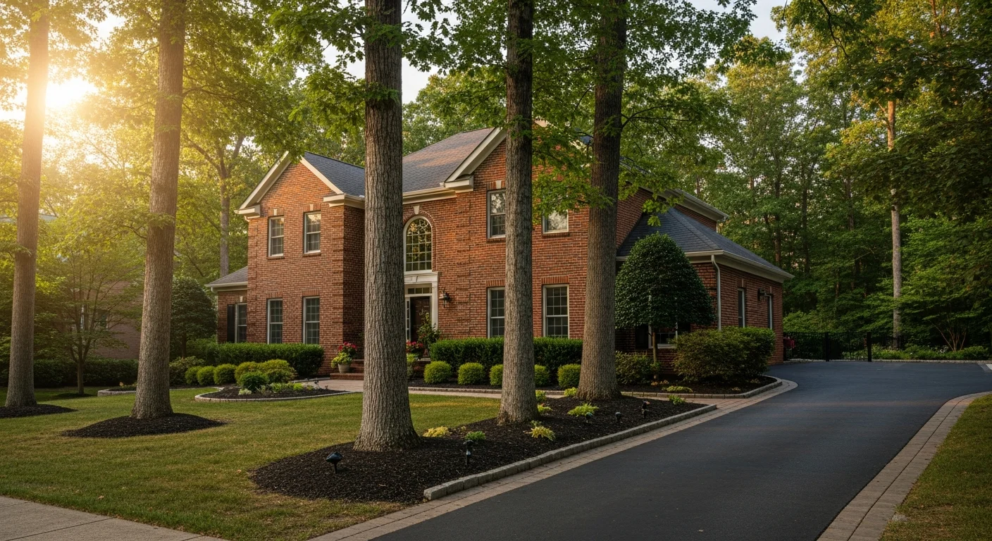 Residential home in Harford County with mature landscaping and brick exterior, typical of established neighborhoods in Bel Air and Aberdeen.